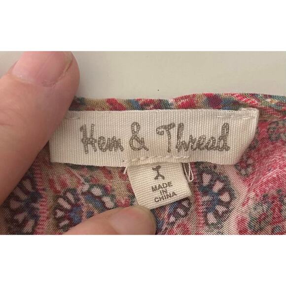 HEM & THREAD Red Pheasant Drawstring Blouse Top Womens L - Picture 4 of 5